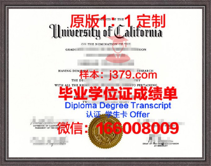 加州大学伯克利分校毕业证Diploma文凭成绩单